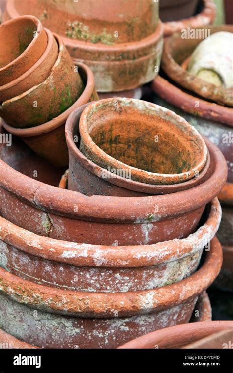A Stack Of Old Terracotta Flowerpots Stock Photo Alamy