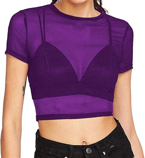 Allchic Womens Short Sleeve Sheer Mesh Tops Sexy See Through Tee Blouse Clubwears At Amazon