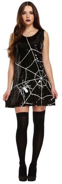 Ladies Black Sequin Spiderweb Fancy Dress Costume Fancy Me Limited