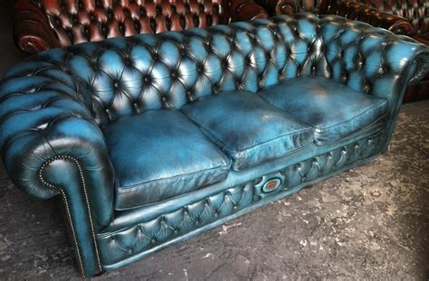 Antique Blue Leather 3 Seater Chesterfield Sofa In Limavady County