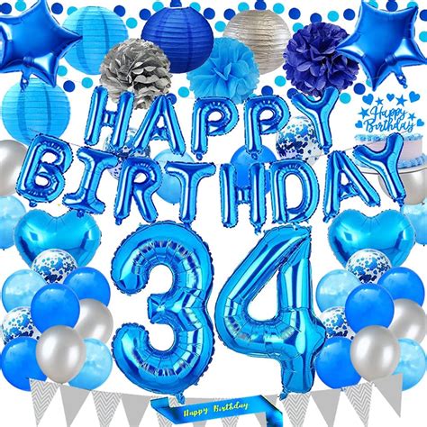 Buy Santonila Blue 34th Birthday Decorations Happy Birthday Banner Sash