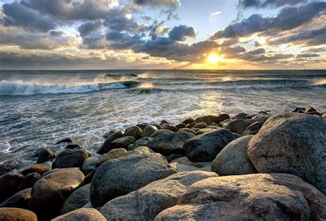Buy Laeacco Sunset Cloudy Sky Sea Waves Stones Beach