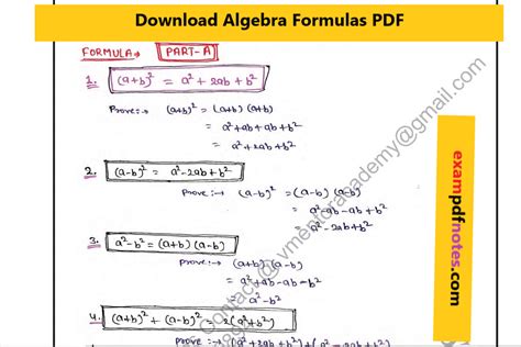 Algebra Formulas Class 10 Archives Exam Pdf Notes