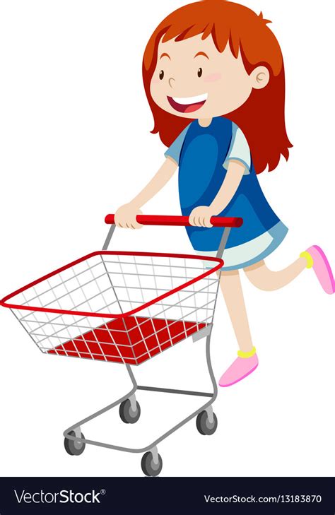 Little Girl Pushing Shopping Cart Royalty Free Vector Image