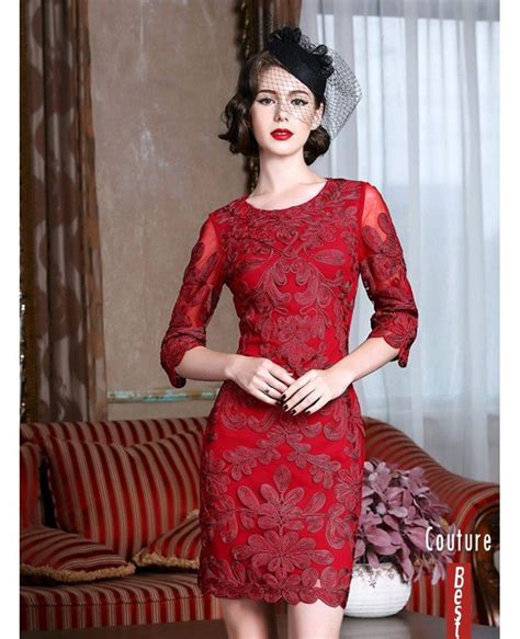 classy burgundy cocktail dress for weddings women over 40 50 with sleeves zl8036