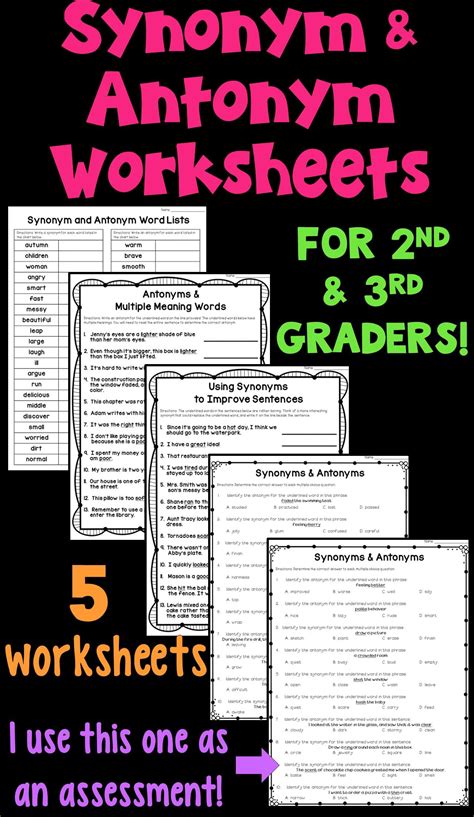 Synonyms and Antonyms Worksheets (Basic) | Synonyms, antonyms, Synonyms, antonyms list, Multiple ...