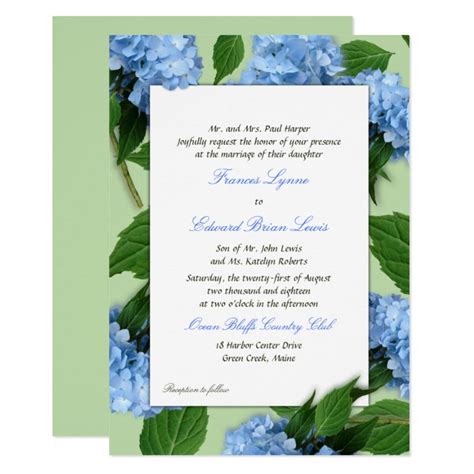 Blue Floral Parents Names Wedding Invitation