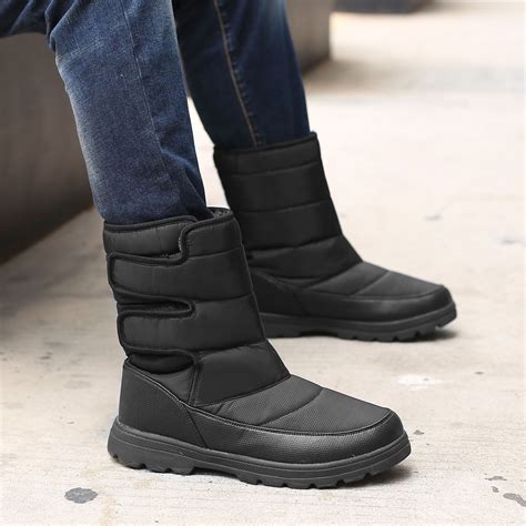 Men S Winter Snow Boots Booties Slip On Winter Warm Waterproof Outdoor Shoes Ebay