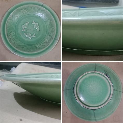 Jual Piring Keramik Kuno China Longquan Dinasti Ming Hijau Celadon