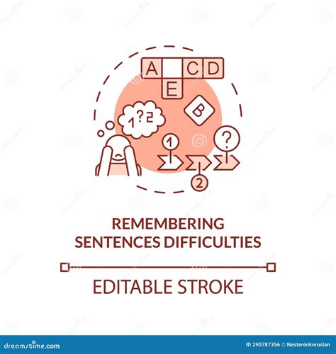 2D Red Line Icon Remembering Sentence Difficulties Concept Stock