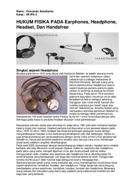 Doc Hukum Fisika Pada Earphones Headphone Headset Dan Handsfree