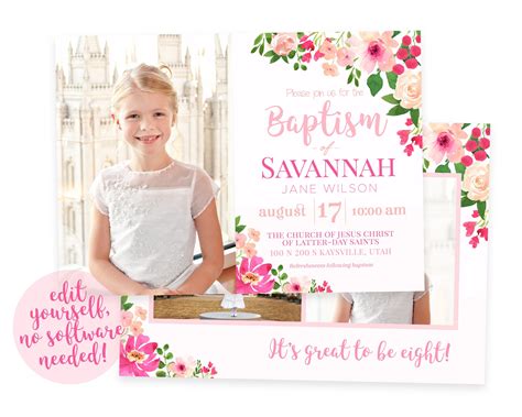 Girls Baptism Invitation Photo Lds Baptism Invitation Printable Baptism