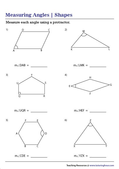 Measure Angles In Shapes Worksheets