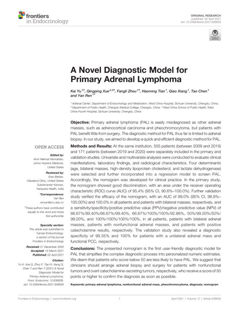 Pdf A Novel Diagnostic Model For Primary Adrenal Lymphoma