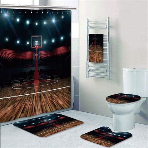 Prtau Professional Basketball Arena Stadium Before Game Championship Sports 5 Piece Bathroom Set