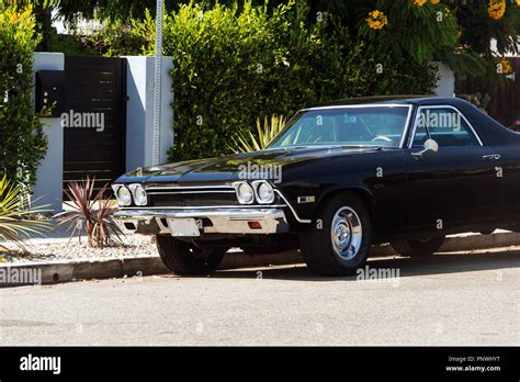 A view of a classic vintage car in the street in Los Angeles Stock