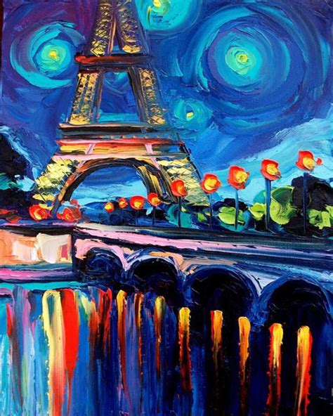 Eiffel Tower Art Paris Print Seine Starry Night Style 24x30 Print