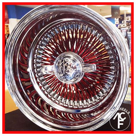 13x7 Wire Wheels Reverse 100 Spoke Straight Lace Chrome With Red Spoke
