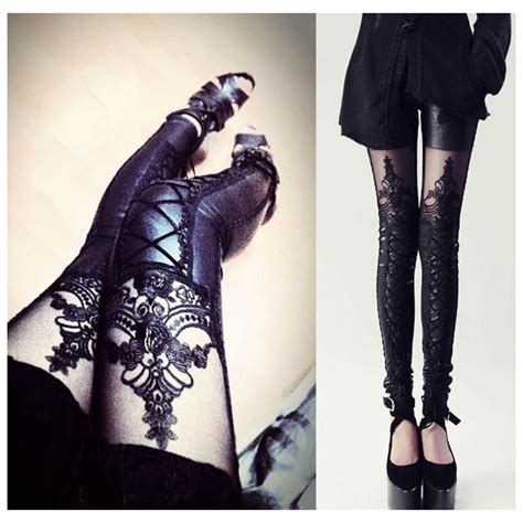 Women S Gothic Style Leather Leggings W Elegant Lace Patchwork Lace Leggings Lace Pants