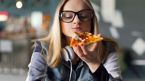 Hipster Girl Eating Pizza In Restaurant Stock Footage Sbv 309006918