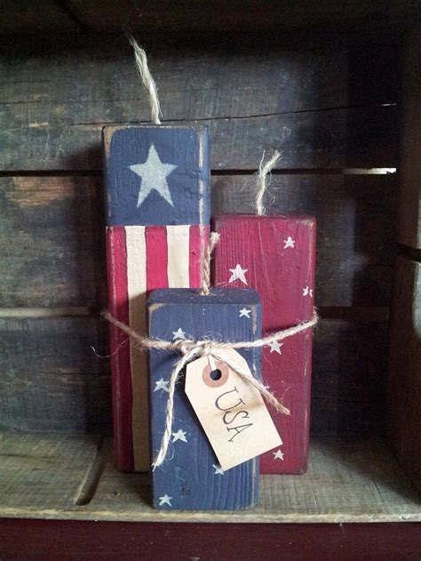 Set Of 3 Primitive Wooden Firecrackers Americana Etsy Americana