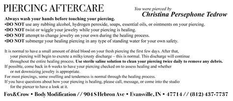 Piercing Aftercare — Foxandcrow Body Modifications