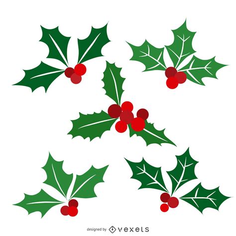 Flat Isolated Christmas Mistletoe 5 Set Vector Download