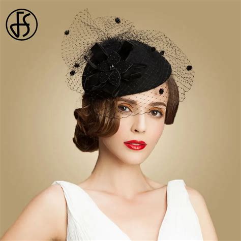 Fs Black Pillbox Hat With Veil Wedding Hats And Fascinators For Women Elegant Wool Hats Church