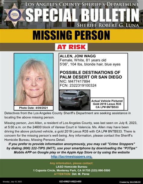 lasd seeks help in locating missing 81 year old woman