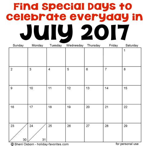 July Holidays And Special Days Holiday Favorites