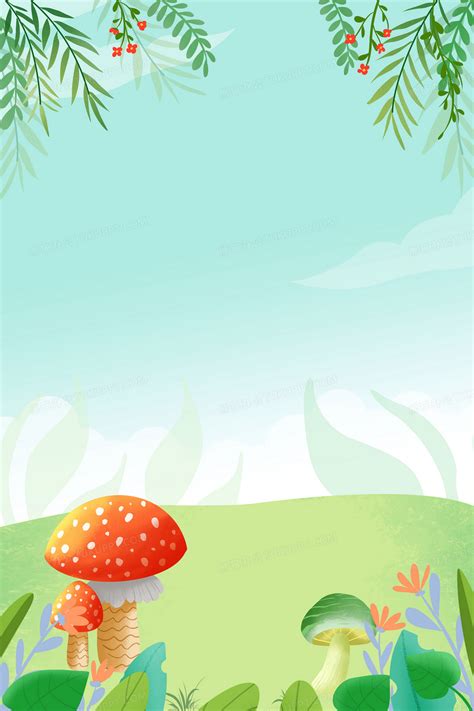 清新卡通小清新春天植物蘑菇背景背景图片素材免费下载熊猫办公