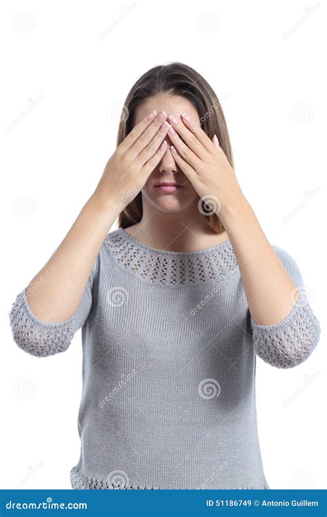 Woman Covering Her Eyes With Hands Stock Image Image Of Casual Confusion 51186749