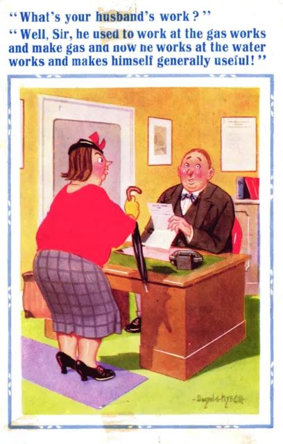 Comic Postcard C1950 Donald Mcgill Gas Works Man Telephone Water Works Fat Wife £595 Picclick Uk