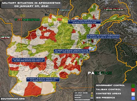 The 2021 taliban offensive was a major offensive launched by the taliban against the government of afghanistan in the summer of 2021 as the united states and its nato allies gradually withdrew the last foreign soldiers from the country. Military Situation In Afghanistan On January 9, 2021 (Map ...