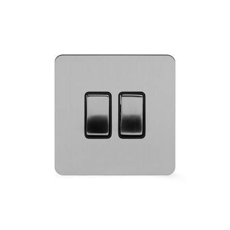 Soho Lighting Brushed Chrome Flat Plate 2 Gang Intermediate Switch Blk