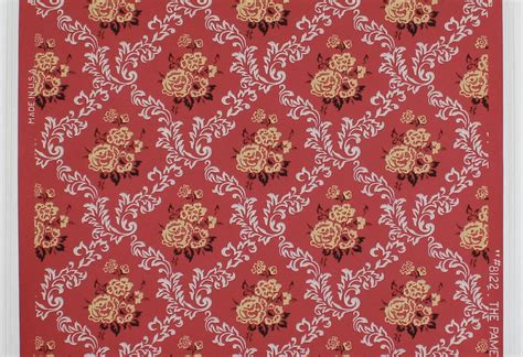 1950s Vintage Wallpaper Yellow Flowers On Red With Scrolls By Etsy