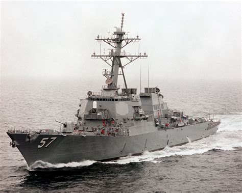 An Aerial Port Bow View Of The Guided Missile Destroyer Uss Mitscher