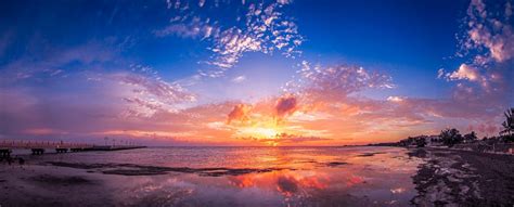 Panoramas Beach Sunrise Bridge Florida Sea Clouds Reflection