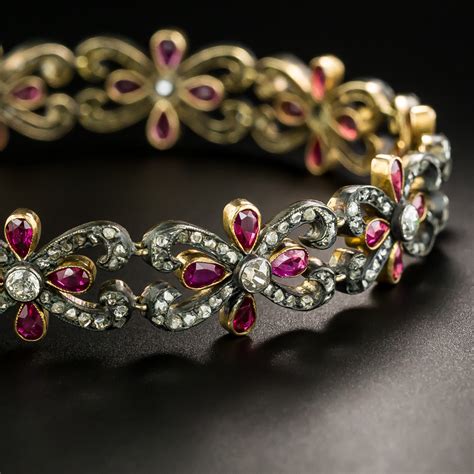 Victorian Diamond Ruby Flower And Scroll Bracelet Antique And Vintage