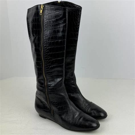Migliorini Shoes Migliorini Black Leather Croc Embossed Boots Made In Italy Vibram Sole