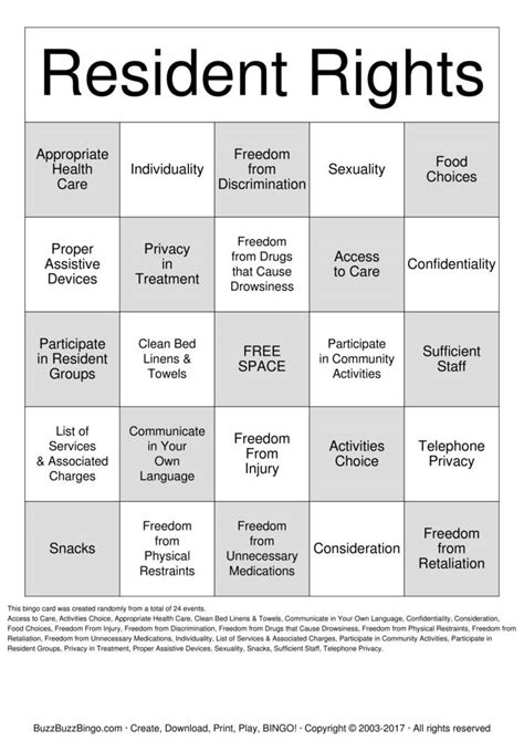 Resident Rights Bingo Cards To Download Print And Customize