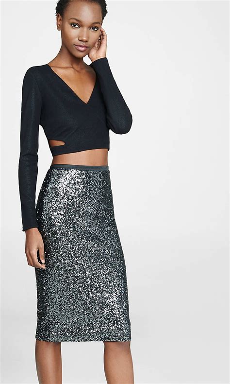 High Waisted Sequined Pencil Skirt From EXPRESS High Wasted Skirt