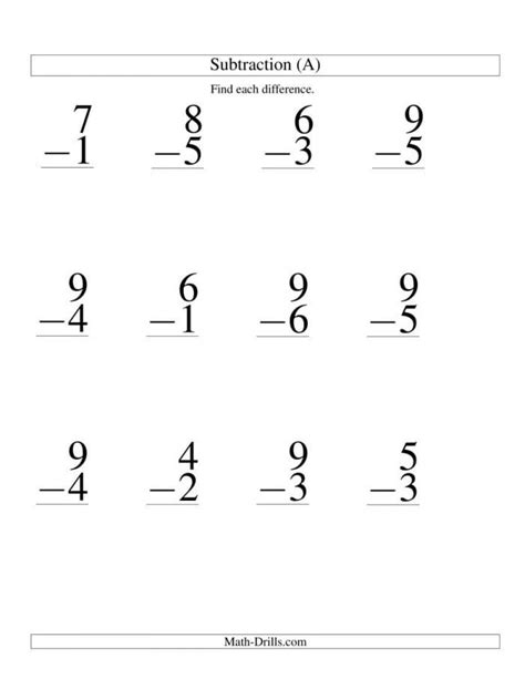 Single Digit Subtraction Worksheets 99worksheets