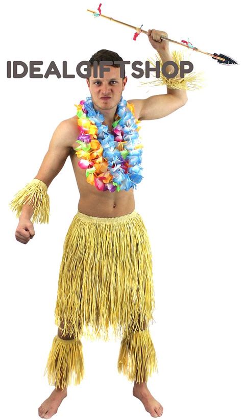 Mens Zulu Set African Grass Skirt Warrior Costume Fancy Dress Hawaiian Fijian Ebay