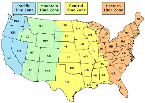 A Map Of The United States With Different Time Zones