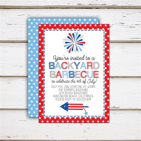 Fourth Of July Party Invitation Printable Digital File 5x7 Etsy Hot