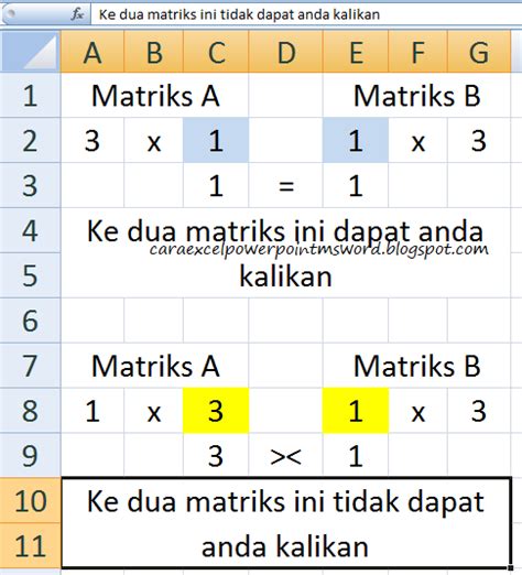 Cara Perkalian Matriks Rumus Perkalian Matriks Ms Excel Tips
