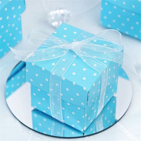 100 Pack Blue With White Polka Dots 2 Square 2 Pcs Favor Boxes