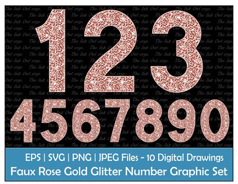 Rose Gold Glitter Numbers Clipart Set Text Graphics Faux Etsy