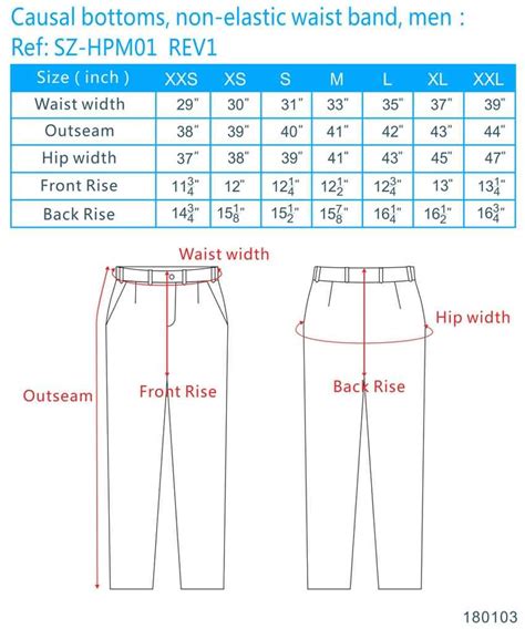 Mens Pant Size Chart